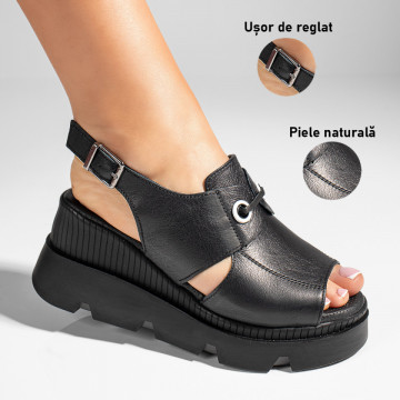 Sandale dama cu platforma negre din Piele naturala MOD11413, 3, modlet.ro