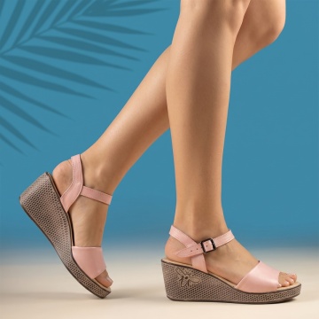 Sandale dama cu platforma roz din Piele naturala BIA20, 2, modlet.ro