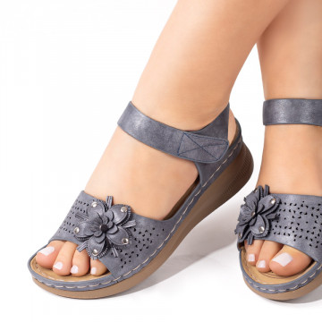 Sandale dama cu platforma si accesoriu floral albastre MOD08588, 2, modlet.ro