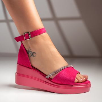 Sandale dama cu platforma si bareta pe glezna roz suede MOD08542, 3, modlet.ro