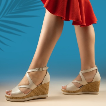 Sandale dama cu platforma si barete bej din Piele naturala MOD14357, 2, modlet.ro