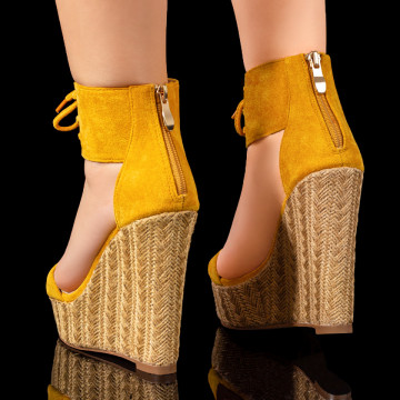 Sandale dama cu platforma si fermoar la spate galbeni suede MOD08681, 2, modlet.ro