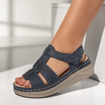 Sandale cu platforma, Sandale dama cu platforma si inchidere cu scai albastre MOD14307, modlet.ro