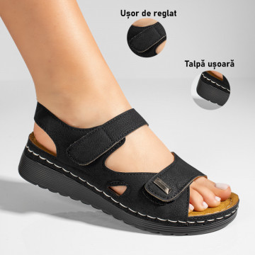 Sandale dama cu platforma si inchidere cu scai negre MOD09248, 3, modlet.ro