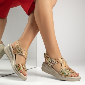 Sandale dama cu platforma si print bej MOD13691, 3, modlet.ro