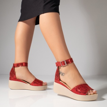 Sandale dama cu platforma si print rosii din Piele naturala MOD11632, 2, modlet.ro