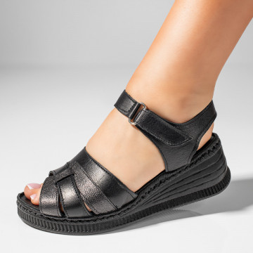 Sandale dama cu platforma si scai negre din Piele naturala MOD11426, 1, modlet.ro