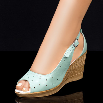 Sandale dama cu platforma verde deschis din Piele naturala MOD04567, 1, modlet.ro