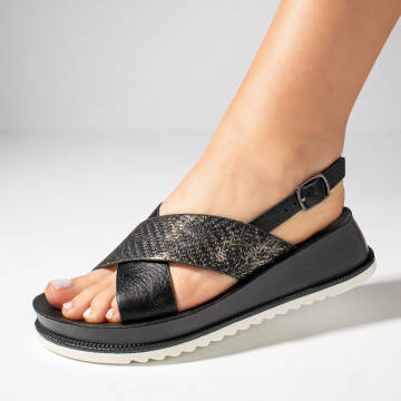 Sandale dama cu talpa groasa si bareta negre MOD11501, 4, modlet.ro