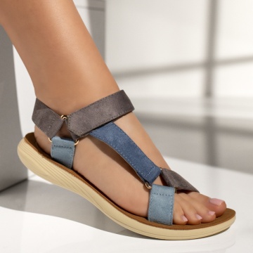 Sandale dama cu talpa joasa si inchidere cu scai gri suede MOD13669, 3, modlet.ro