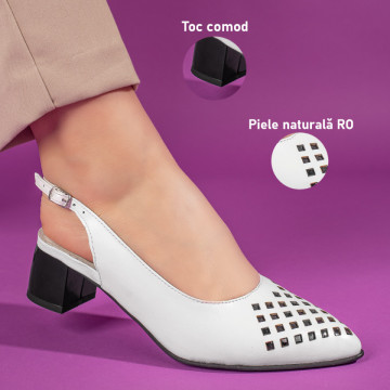 Sandale dama cu toc gros albe din Piele Naturala MOD11304, 3, modlet.ro