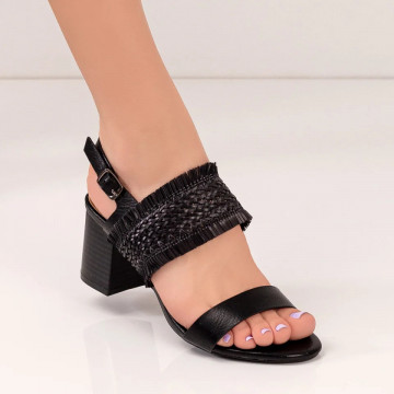 Sandale dama cu toc gros negre MOD04547, 2, modlet.ro