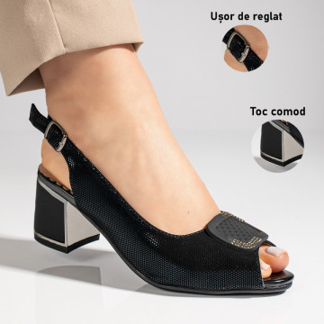 Sandale dama cu toc gros negre MOD11475, 3, modlet.ro