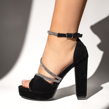 CUPON, Sandale dama cu toc gros si platforma negru suede LIA20, modlet.ro