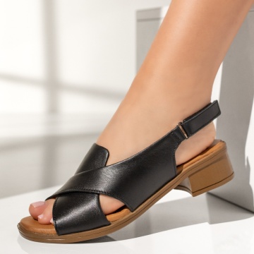 Sandale dama cu toc mic negre din Piele naturala MOD13666, 2, modlet.ro