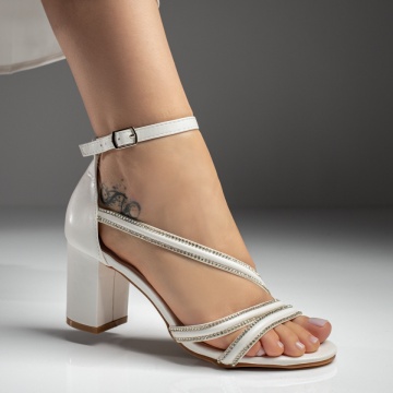 Sandale dama cu toc si bareta albe MOD13726, 1, modlet.ro
