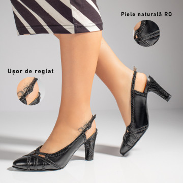 Sandale dama cu toc si bareta negre din Piele naturala MOD11457, 3, modlet.ro