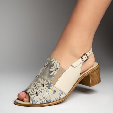 Sandale dama cu toc si model floral bej din Piele naturala MOD13429, 3, modlet.ro