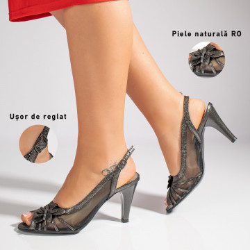 Sandale dama cu toc subtire negre din Piele naturala MOD11384, 3, modlet.ro