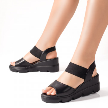 Sandale dama negre cu platforma si bareta elastica MOD09579, 3, modlet.ro