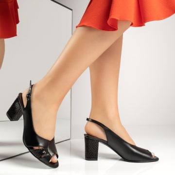 Sandale dama negre cu toc gros abstract din Piele naturala MOD13748, 4, modlet.ro