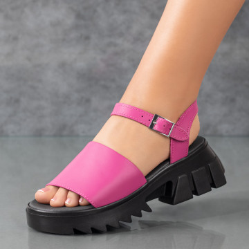 Sandale dama roz cu talpa groasa neagra din Piele naturala MOD08908, 2, modlet.ro