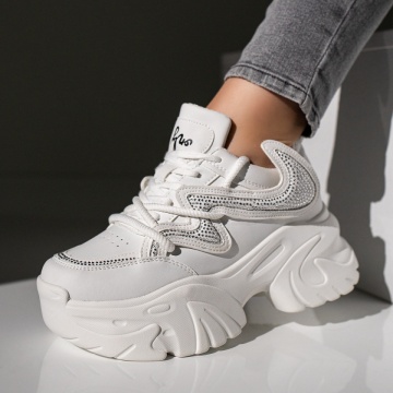 Sneakers dama albi cu siret si talpa groasa MOD11730, 2, modlet.ro