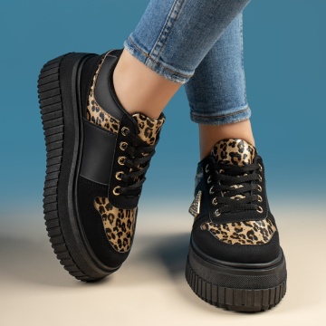 Sneakers dama cu accesoriu decorativ si imprimeu negri ZEF13440, 3, zeforia.ro