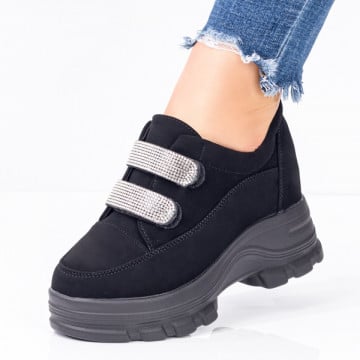 Sneakers dama negri suede cu platforma interioara si pietre argintii ZEF08210, 2, zeforia.ro