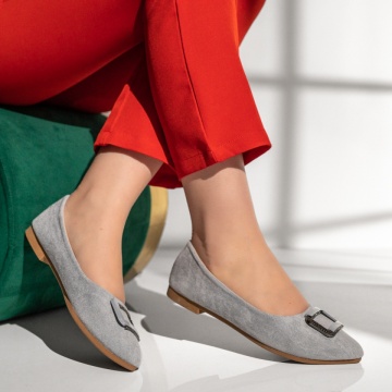 Balerini dama cu accesoriu decorativ gri suede MOD11184, 3, modlet.ro