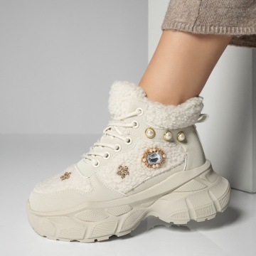 Bocanci dama cu accesorii metalice bej MOD12276, 1, modlet.ro
