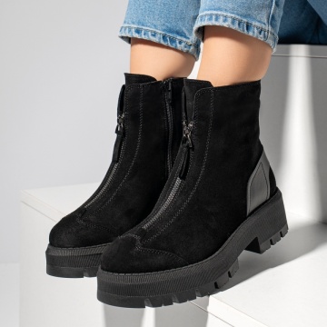 Bocanci dama cu fermoar negru suede din Piele naturala MOD14100, 2, modlet.ro