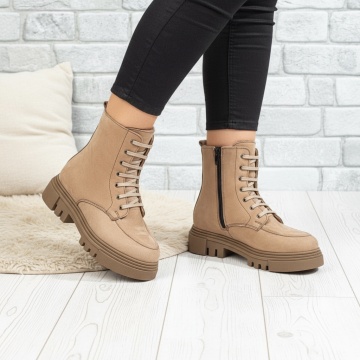 Bocanci dama cu siret si fermoar bej din Piele naturala MOD10389, 1, modlet.ro