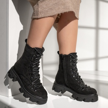 Bocanci dama cu siret si fermoar negru suede MOD12642, 4, modlet.ro