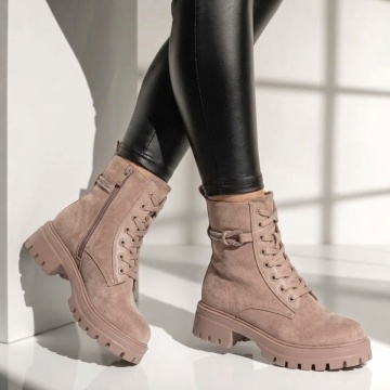Reduceri bocanci dama, Bocanci dama khaki suede cu siret si fermoar MOD10709, modlet.ro
