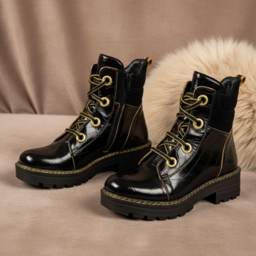 Bocanci dama negru cu galben luciosi Piele naturala MOD0392, 1, modlet.ro