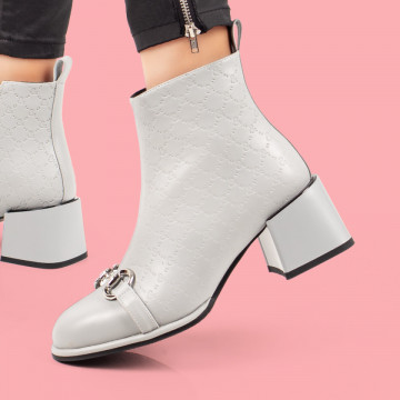 Botine albastre dama cu toc gros si accesoriu decorativ MOD06031, 1, modlet.ro