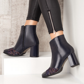 Botine dama albastre cu imprimeu din Piele naturala MOD07544, 2, modlet.ro