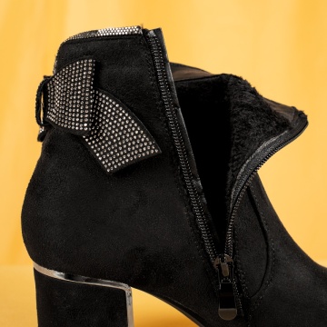 Botine dama cu fundita si toc gros negru suede MOD14085, 4, modlet.ro