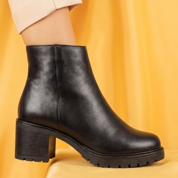 Botine dama cu toc gros negre din Piele naturala BIA31, 2, modlet.ro