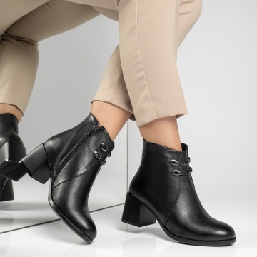 Botine dama cu toc gros negre din Piele Naturala MOD12516, 4, modlet.ro