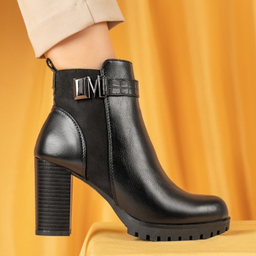 Botine dama cu toc gros negre MOD06705, 3, modlet.ro