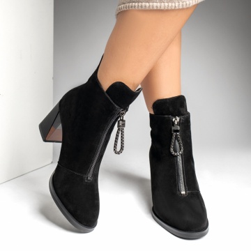Botine dama cu toc gros negre suede din Piele naturala MOD12178, 3, modlet.ro