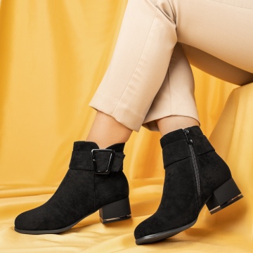 Botine dama cu toc gros negru suede MOD06655, 3, modlet.ro