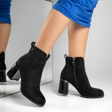 Botine dama cu toc gros negru suede MOD10736, 2, modlet.ro