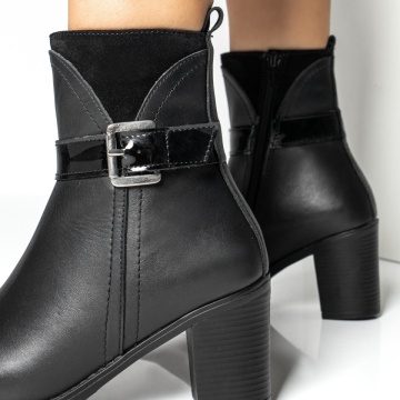 Botine dama cu toc gros si catarama negre din Piele naturala MOD12419, 4, modlet.ro