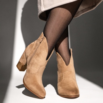 Botine dama cu toc gros si fermoar khaki suede MOD12639, 2, modlet.ro