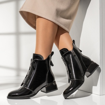 Botine dama cu toc gros si fermoar negre din Piele naturala MOD13981, 2, modlet.ro