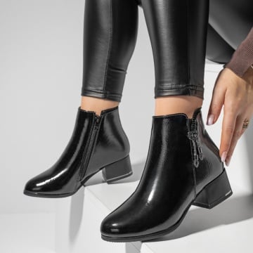 Botine dama cu toc gros si fermoar negre MOD06879