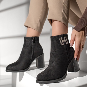 Botine dama cu toc gros si fermoar negru suede MOD12793, 2, modlet.ro